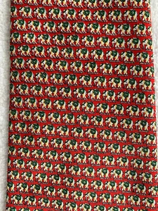 KAI LONG Neck Tie Silk Elephant Design Red Tan Green Classic Handmade Pure Silk - Picture 1 of 6