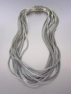 CLASSIC Balinese 10 Strands Silver Weave Cable Chains Magnetic Clasp Necklace - Picture 1 of 5