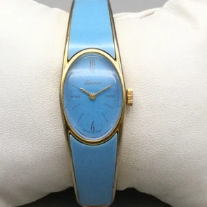 Vintage Lucerne Armreif Armband Uhr Damen 18mm Blau Emaille Swiss Made 6,25" - Bild 1 von 14