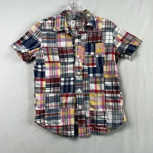 GAP Kids Shirt Boys Medium 8 Madras Plaid Button up Patchwork Short Sleeve - Picture 1 of 11