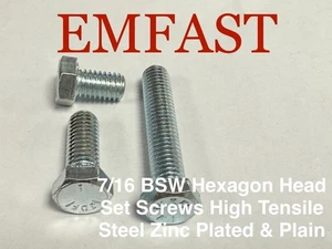 7/16 BSW Whitworth H/T Steel Hexagon Head Set Screw Full Thread Bolts Hex Fully - Picture 1 of 1