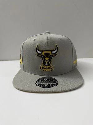 Mitchell & Ness Chicago Bulls Windy City Gold Logo Fitted Hat 7 1/4 Gray New - Image 1 of 4
