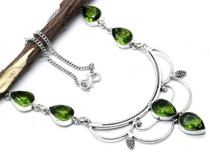 Green Peridot Gemstone Handmade 925 Sterling Silver Jewelry Necklace Sz-17-18" - Picture 1 of 2