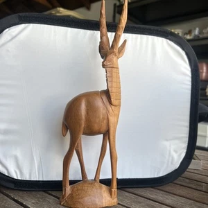 Holz Afrikanische Antilope Gazelle Hirsch Figur handgeschnitzt 12" Vintage - Bild 1 von 9