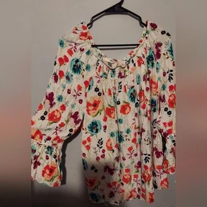 Blusa blanca Peasant Boho Top 2X 20 22W Cottagecore floral terra y cielo para mujer - Imagen 1 de 9