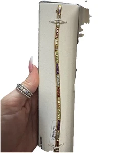 Vintage 18k Gold über Sterling Silber Multi Edelstein Tennis Armband - Bild 1 von 8