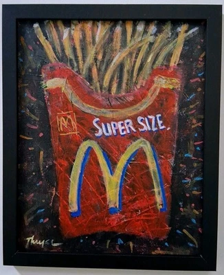 Оригинальный McDonald's супер размер картофель фри картина Thayer народное искусство уникальный холст  - Изображение 1 из 4