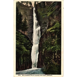 Vintage Multnomah Falls Oregon Linen Postcard 860 Feet Scenic View Unposted - Picture 1 of 2
