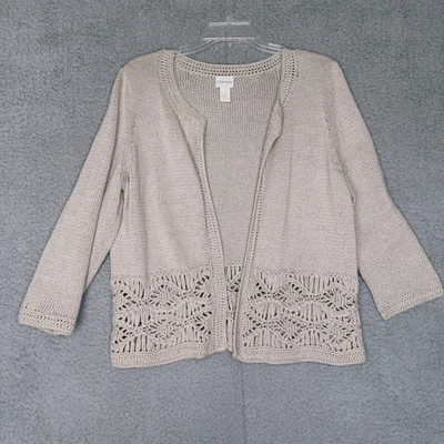 Cárdigan Suéter Chicos Beige Tejido Frente Abierto Crochet Talla 2 Foto 1 de 4