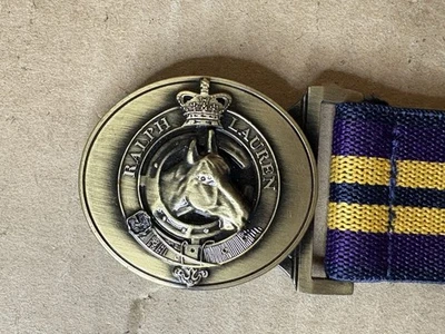 Polo RL Equestrian Western Rodeo Brass Horse Head Buckle Belt Elastic Striped - Image 1 of 4