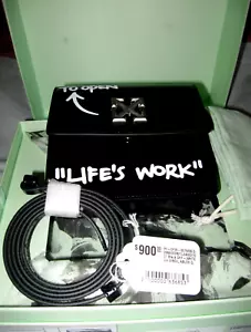 Off White Virgil Abloh Quote Jitney 0.7 Life's Work Leather Crossbody Bag Black - Imagen 1 de 14