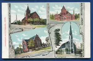 Pittsburg Kansas ks 4 multi view churches old postcard - Picture 1 of 2