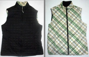 Womens L Cutter & Buck CB WindTec Black Quilted Reversible Vest Outerwear Plaid - Picture 1 of 10