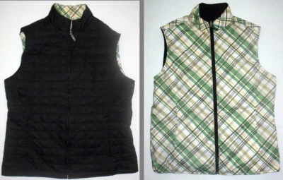 Womens L Cutter & Buck CB WindTec Black Quilted Reversible Vest Outerwear Plaid - Image 1 of 4