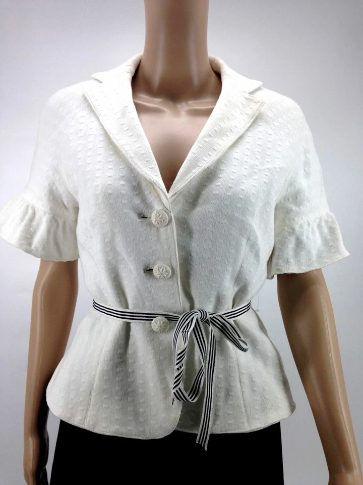$199 Kay Unger Ny Mujer Blanco Marfil Texturizado Manga Corta Peplum Top Talla 8 Foto 1 de 2
