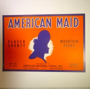 Vintage ORIGINAL Crate Label American Maid Mountain Pears - Picture 1 of 2