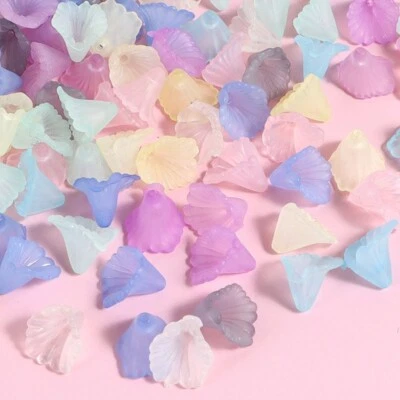 200Pcs Frosted Acrylic Flower Beads Transparent Calla Lily Bead Caps 12x9mm - Image 1 of 3