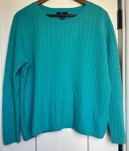 Land's End Sweater Women's Sz L 14-16 Blue 100% Cashmere Cable Knit Cozy - Picture 1 of 4