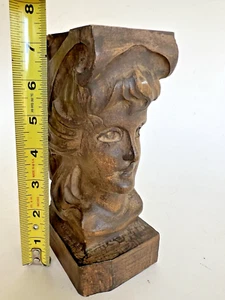 Antique Carved Wood Figural Lady Head Corbel Bracket Wall Shelf 7.5" Tall x 3.25 - Picture 1 of 14