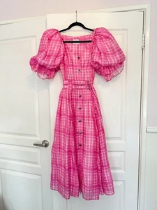 AJE Bungalow Barbie Pink Gingham Puff Sleeve Midi Dress Size AU 6 / US 2 - Picture 1 of 9