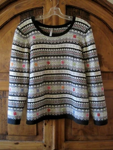 HANNA ANDERSSON FAIR ISLE Sweater FLORAL STRIPES COLORFUL COTTON WOMENS LARGE! - Picture 1 of 7