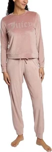 Conjunto de salón de terciopelo rosa Juicy Couture con logotipo de estrás sudadera y joggers para mujer - Imagen 1 de 16