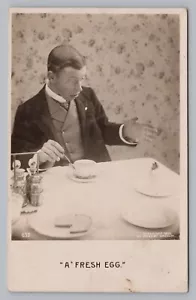 A Fresh Egg, Breakfast Chicken Humor Comedy RPPC Photo Antique Postcard 1905 P7 - Picture 1 of 2
