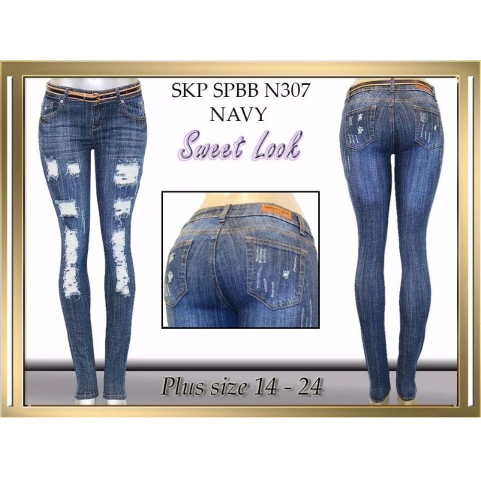 50 % OFF JEANS DENIM BLUE STRETCH WAIST 37 iN H9  SLN307 SIZE 16, REGULAR RIPPED - Image 1 of 4