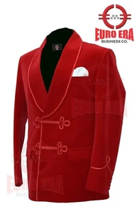 New Men Royal Look Dinner Party Wear Red Velvet Smoking Blazer Coat Jacket - Picture 1 of 3