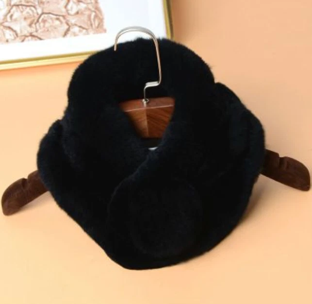 100%真兔毛围巾针织领保暖领围巾冬季女式 — 第 1/1 张图片