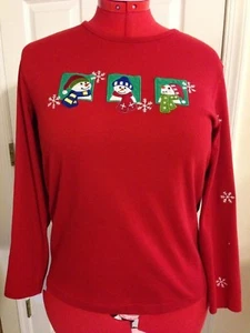 Studio Joy L/S Damen L T-Shirt ~ bestickte Schneemänner ~ Schneeflocken am Ärmel! - Bild 1 von 2