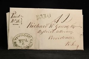 Rhode Island: Newport 1826 Stampless Cover, Large Green Oval & Fancy Green PAID - Picture 1 of 3