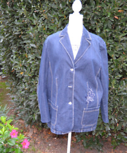 veste blazer en demin jean bleu brodée taille 50 52 neuf