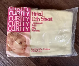 Curity Fitted Crib Sheet Pale Yellow 100% Cotton Vintage Sealed NOS - Picture 1 of 5