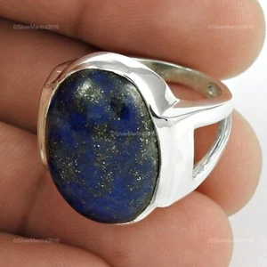 Anillo Étnico De Piedra Lapis Lazuli De Plata Sólida 925 Para Hija Talla US 7 - Imagen 1 de 6