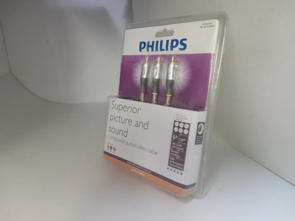 6FT Braided Shielded Phillips Superior Composite A/V Audio Video Cable Gold #40P - Image 1 of 4