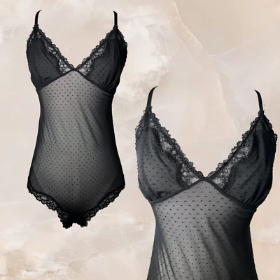 Body de encaje negro lencería lunares transparentes espalda abierta gótico caprichoso talla ~M/L Foto 1 de 4
