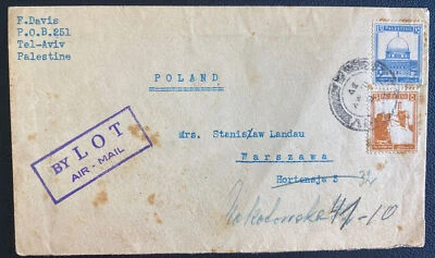1937 Tel Aviv Palestine Airmail cover To Warsaw Poland By LOT Airways - Image 1 of 2