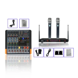 Pro 4 Channel Powered Audio Mixer 16 DSP 2CH UHF Wireless Microphone Church KTV - Picture 1 of 12