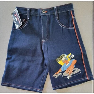 Urban Species Denim Shorts DJ Graphic Orange Trim Y2K Vintage Size 7 - Picture 1 of 7
