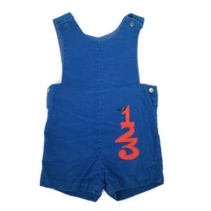 Vintage Grace 50s Toddlers 4T Blue Cord Overall Shortalls 123 Patch - Bild 1 von 6