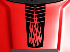 16" Center Hood Stripped w/FLAMES RACING STRIPES vinyl Decal (Fits Challenger) - Picture 1 of 24