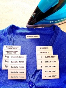 50 Iron on Name Labels. Personalised Name labels for clothes. School, Care home - Picture 1 of 6