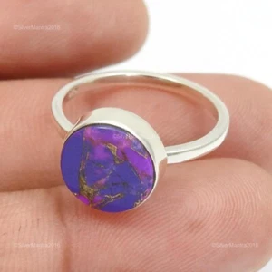 Purple Copper Turquoise Stone 925 Sterling Silver Cocktail Ring Size M 1/2 - Foto 1 di 7
