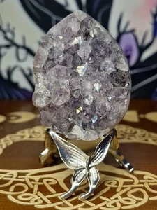Stunning Druzy Amethyst Crystal Egg 69g 48x37mm & Butterfly Stand - Picture 1 of 4