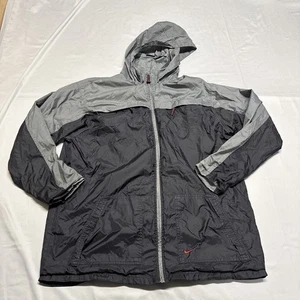 Vintage Nike Full Zip Windbreaker Hooded Y2K XL Black Gray Packable Cloth Lined - Imagen 1 de 15