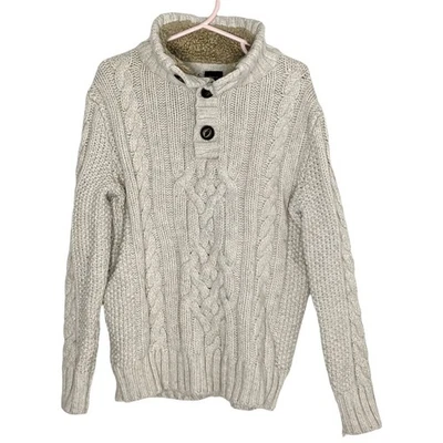 GAP Cable Knit Sweater Girls Oatmeal Wool Blend Faux Fur Collar Button Sz S 6-7 - Image 1 of 4