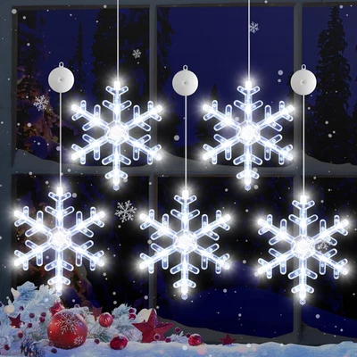 5Pack Christmas Window Lights with Timer Battery Powered Snowflake LED Decor - Image 1 of 4