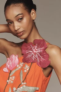 Neu Yukiko Noritake x Anthropologie asymmetrisches Midikleid mit Blumenmuster 6 Herbst orange - Bild 1 von 4