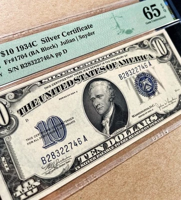 Fr. 1704 1934C $10 Silver Certificate PMG 65 EPQ - GEM UNC - Image 1 of 3
